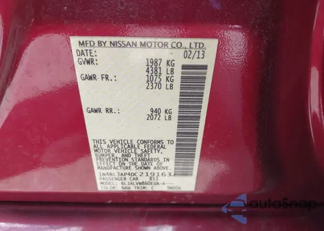2013 Nissan Altima 3.5 Sl from USA, damaged, VIN 1N4BL3AP4DC219163